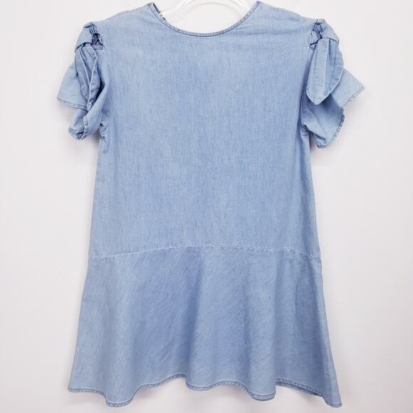 Zara Kids New with Tags Girls Denim Chambray Ruffle Dress Size 9 - Picture 4 of 10